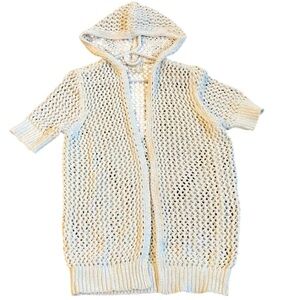 Artelier Nicole Miller Cardigan Sweater S Ivory Open Knit Coastal Beach Cover Up